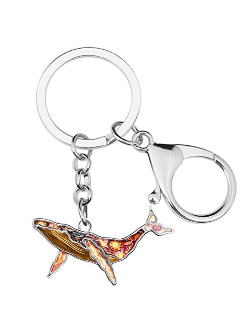 Bonsny Enamel Alloy Floral Ocean Whale Keychains Key Car Purse Bags Charms Nature Fish Animals