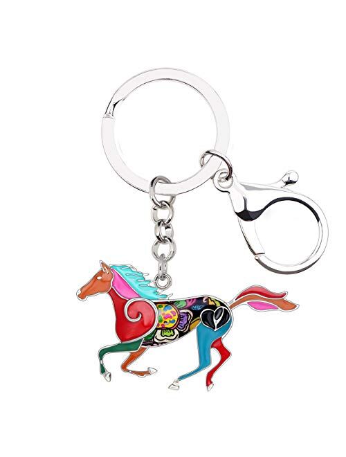 Bonsny Enamel Cute Funny Saftey Running Heart Horse Keychains Key Ring Car Purse Bags Charms Unique Accessories