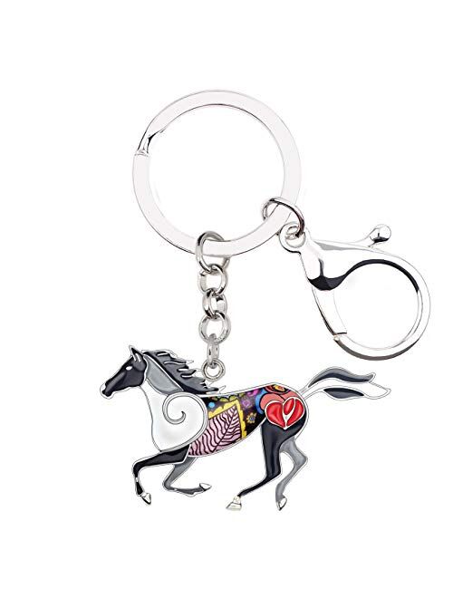 Bonsny Enamel Cute Funny Saftey Running Heart Horse Keychains Key Ring Car Purse Bags Charms Unique Accessories