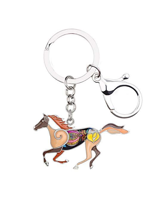 Bonsny Enamel Cute Funny Saftey Running Heart Horse Keychains Key Ring Car Purse Bags Charms Unique Accessories