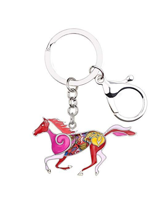 Bonsny Enamel Cute Funny Saftey Running Heart Horse Keychains Key Ring Car Purse Bags Charms Unique Accessories