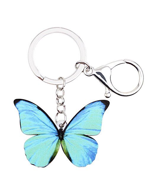 BONSNY Morpho Menelaus Butterfly Key chains For Women Car Purse bag Rings Pendant Charms