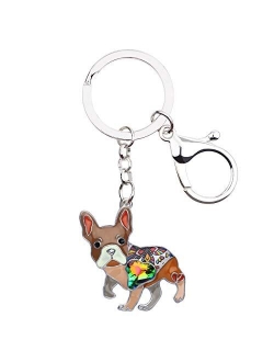 Enamel Metal Heart Rhinestone French Bulldog Key Chains For Women Kids Car Purse bag Rings Charms Pets Gift