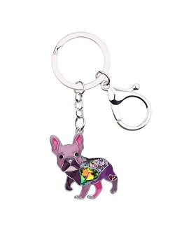 Enamel Metal Heart Rhinestone French Bulldog Key Chains For Women Kids Car Purse bag Rings Charms Pets Gift