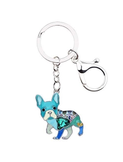 Enamel Metal Heart Rhinestone French Bulldog Key Chains For Women Kids Car Purse bag Rings Charms Pets Gift