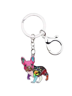 Enamel Metal Heart Rhinestone French Bulldog Key Chains For Women Kids Car Purse bag Rings Charms Pets Gift