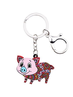 Patterned Acrylic Cartoon Farm pig Keychains For Women Kids Car Key Bag Rings Pendant Charms Gifts