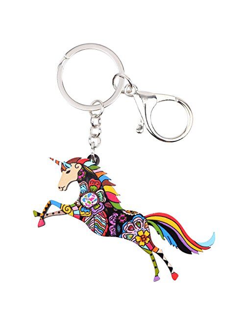 Bonsny Acrylic Unicorn Key Chains Keyring for Women Gifts Teens Car Purse Handbag Charms Jewelry