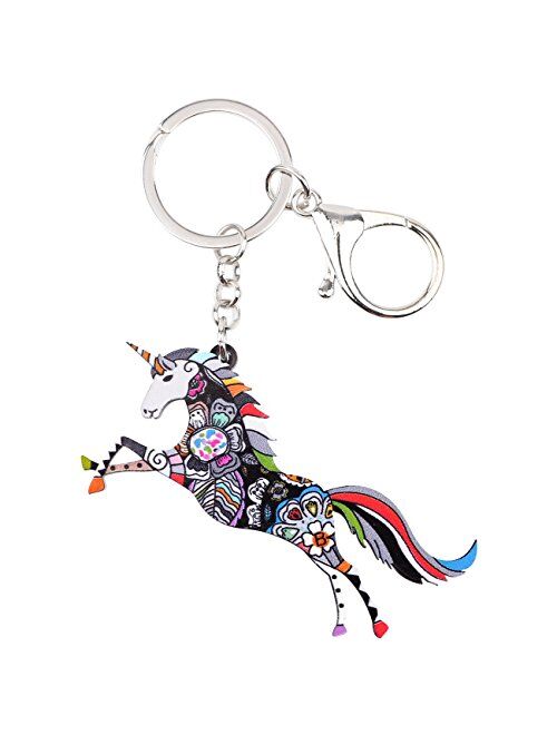 Bonsny Acrylic Unicorn Key Chains Keyring for Women Gifts Teens Car Purse Handbag Charms Jewelry