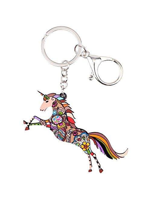 Bonsny Acrylic Unicorn Key Chains Keyring for Women Gifts Teens Car Purse Handbag Charms Jewelry