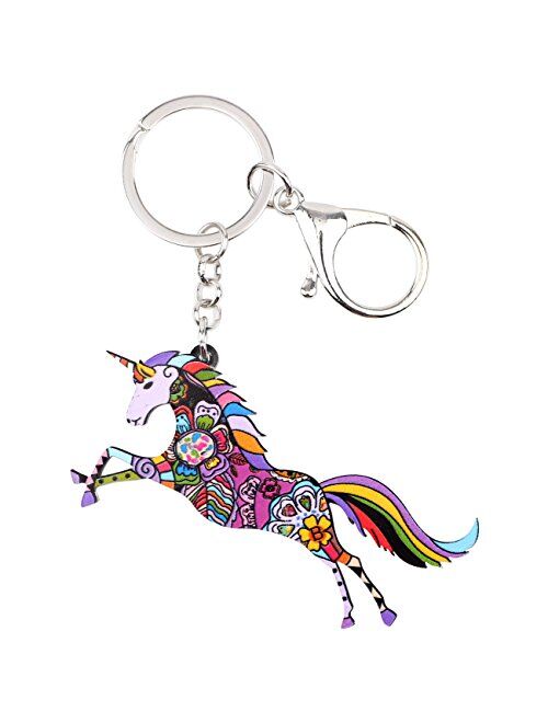 Bonsny Acrylic Unicorn Key Chains Keyring for Women Gifts Teens Car Purse Handbag Charms Jewelry