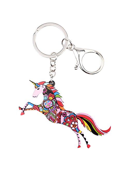 Bonsny Acrylic Unicorn Key Chains Keyring for Women Gifts Teens Car Purse Handbag Charms Jewelry