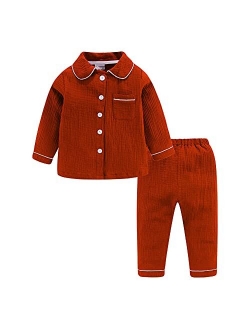 Mud Kingdom Boutique Girls Boys Pajamas Set Collared Long Sleeve Sleepwear