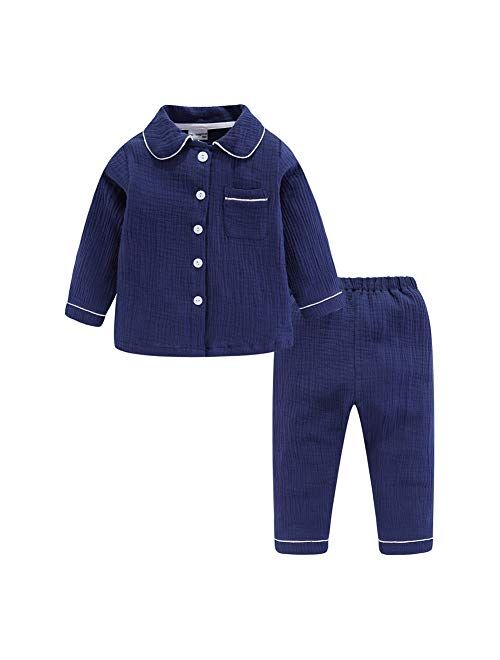 Mud Kingdom Boutique Girls Boys Pajamas Set Collared Long Sleeve Sleepwear