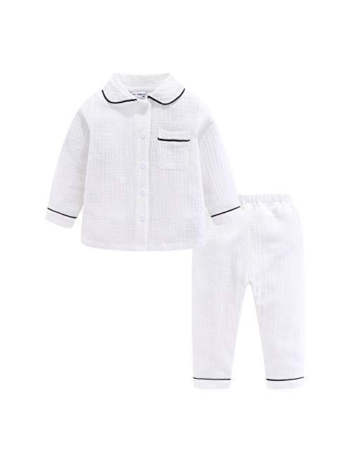 Mud Kingdom Boutique Girls Boys Pajamas Set Collared Long Sleeve Sleepwear