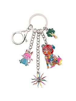 Enamel Alloy Cat Sunflower Pug Dog Key Chains Women Purse bag Charms Jewelry Gifts