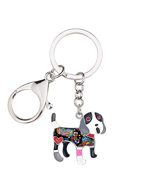 Bonsny Enamel Metal Sweet Beagle Dog Keychains Key Car Purse Bags PETS Charms Gifts