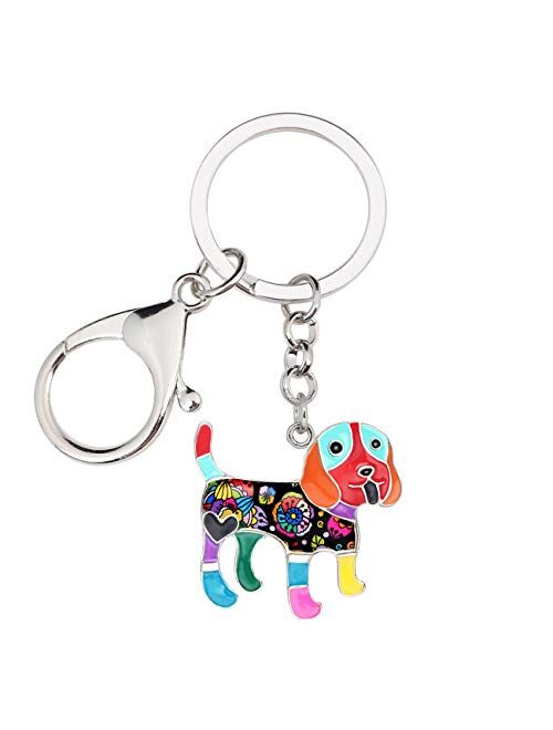 Bonsny Enamel Metal Sweet Beagle Dog Keychains Key Car Purse Bags PETS Charms Gifts