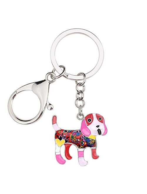 Bonsny Enamel Metal Sweet Beagle Dog Keychains Key Car Purse Bags PETS Charms Gifts