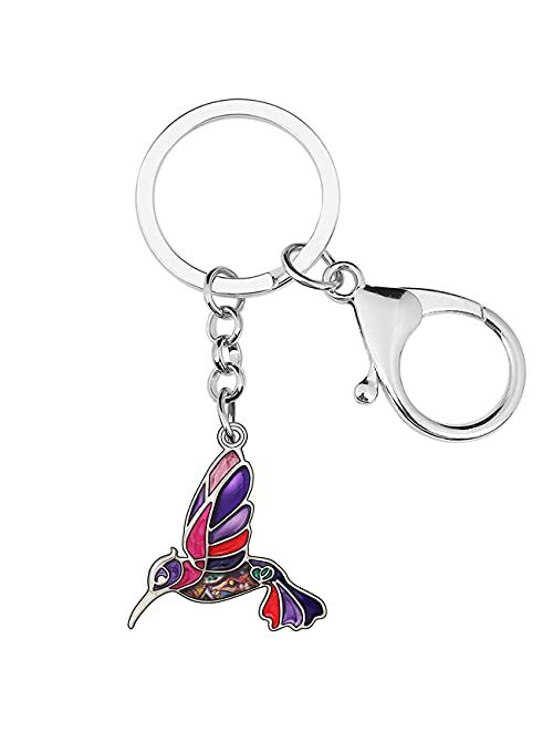 BONSNY Enamel Metal Hummingbird Key chains For Women Girls Gifts Car Purse Birds Pendant Charms