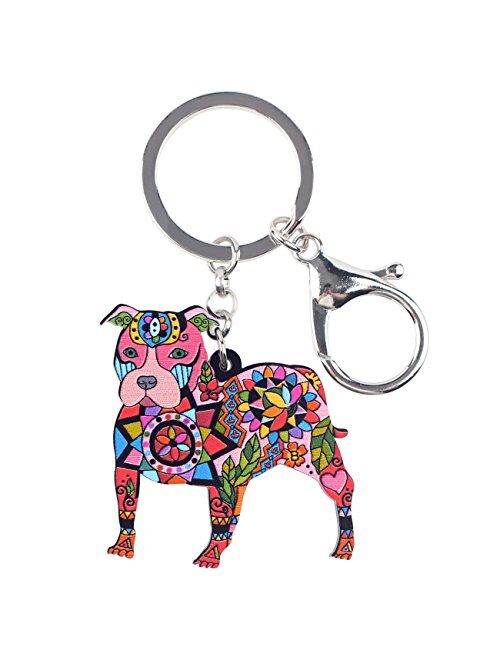 Bonsny Pit Bull Dog Key Chain Keyring for Women Gifts Purse Handbag Charm Jewelry