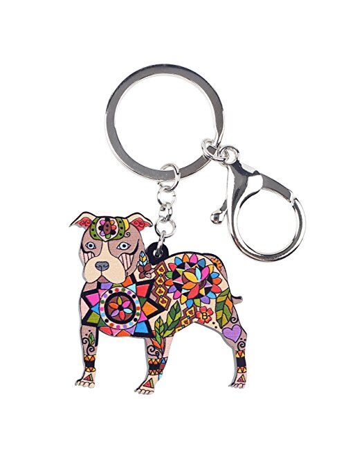 Bonsny Pit Bull Dog Key Chain Keyring for Women Gifts Purse Handbag Charm Jewelry