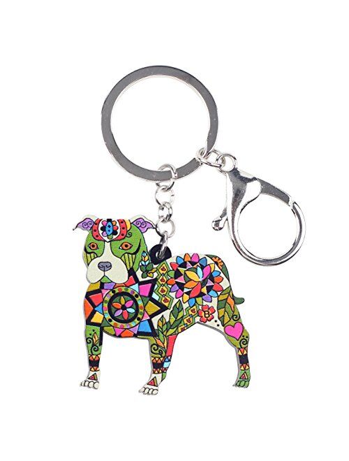 Bonsny Pit Bull Dog Key Chain Keyring for Women Gifts Purse Handbag Charm Jewelry