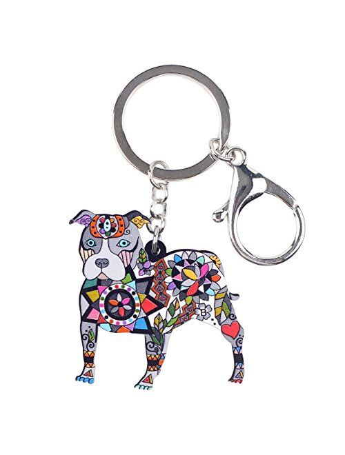 Bonsny Pit Bull Dog Key Chain Keyring for Women Gifts Purse Handbag Charm Jewelry