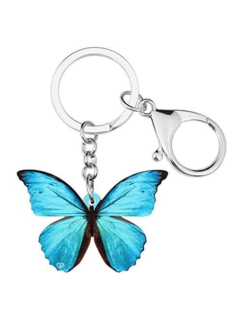 BONSNY Rainforest Morpho Helena Butterfly Key Chains For Women GIFT Rings INSECT Charms