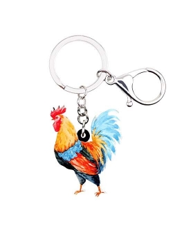 Acrylic Colorful Rooster Chicken Keychains Key Ring Car Purse Bags Pets Lover Farm Animal Gifts