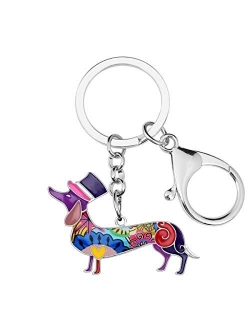 Enamel Metal Dachshund Dog Key Chains For Women Girl Car Purse bag Rings Charms Pets Gift