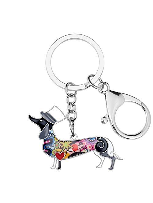 BONSNY Enamel Metal Dachshund Dog Key Chains For Women Girl Car Purse bag Rings Charms Pets Gift