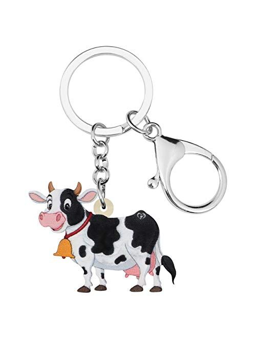 Bonsny Acrylic Sweet Colorful Cow Dairy Cattle Keychains Key Ring Car Purse Bags Farm Animal Lover Gifts