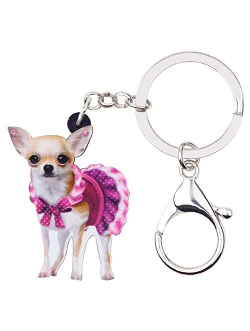 BONSNY Acrylic Chihuahua Dog Keychains Key Ring Car Purse Bags Pets Lover Charms Gifts