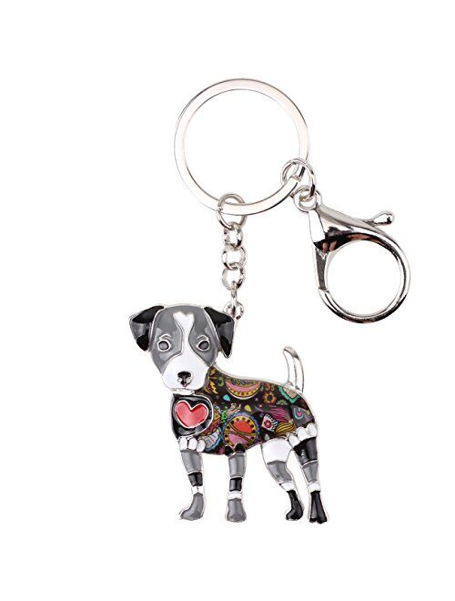 Bonsny Enamel Alloy Jack Russell Dog Key Chains For Women Gifts Car Purse Handbag Charms Jewelry