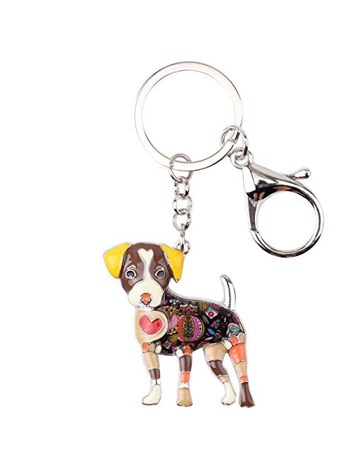 Bonsny Enamel Alloy Jack Russell Dog Key Chains For Women Gifts Car Purse Handbag Charms Jewelry