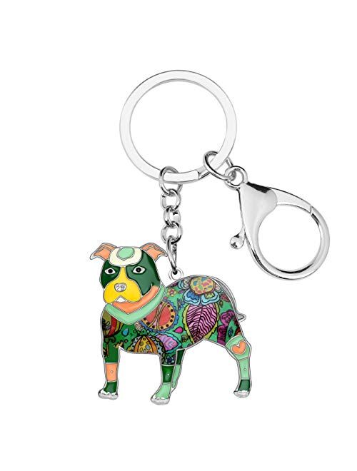 Bonsny Enamel Metal American Pit Bull Terrier Dog Keychains Key Car Purse Bags PETS Charms Gifts