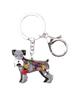 Enamel Alloy Heart Lover Schnauzer Dog Key Chains For Women Car Charms Gift