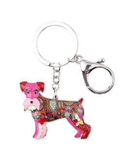 Enamel Alloy Heart Lover Schnauzer Dog Key Chains For Women Car Charms Gift