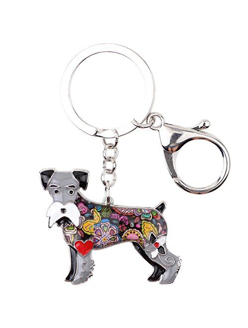 Bonsny Enamel Alloy Heart Lover Schnauzer Dog Key Chains For Women Car Charms Gift