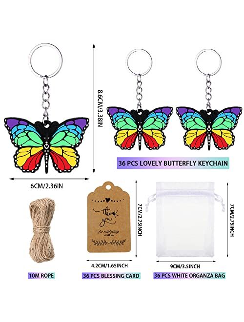 Hicarer 109 Pieces Butterfly Party Favors with 36 Sets Butterfly Keychains Organza Bags and 36 Thank You Kraft Tag with Rope Baby Shower Return Gifts for Guests Girls Kid