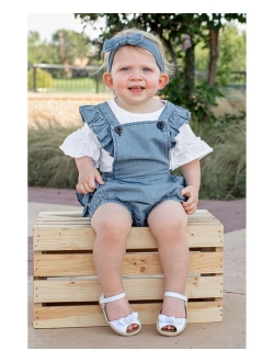 Baby Girl Light Wash Denim Romper and Headband Set