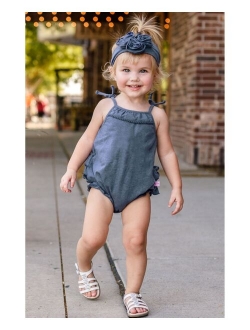 Baby Girl Faux Denim Romper and Headband Set