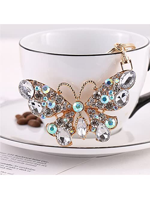 Xuyc Key Chain, Lovely Butterfly Rhinestone Alloy Key Chain, Gold Flash Key Ring Pendant, Suitable for Women and Children