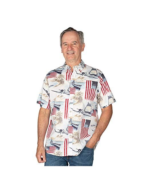 American Summer Men's Patriotic U.S.A. Print 100% Cotton Short Sleeve Button Down Shirt