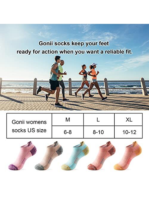 Gonii Ankle Socks Womens Running Athletic No Show Socks Cushioned 5-Pairs