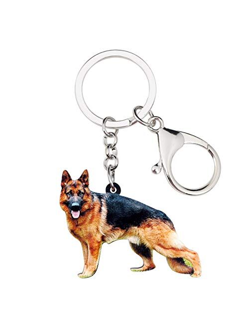 Bonsny Acrylic German Shepherd Dog Keychains Key Ring Car Purse Bags Pets Lover Charms Gifts