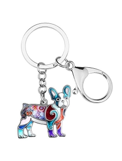 Enamel Metal French Bulldog Keychains For Women Kids Car Purse bag Rings Charms Pets Gift