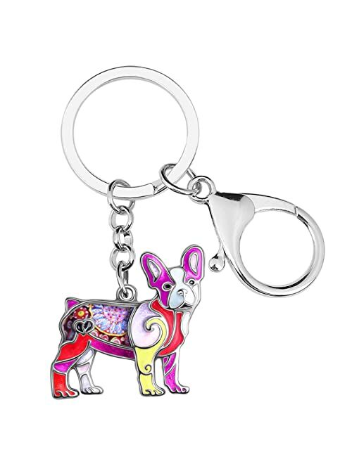 BONSNY Enamel Metal French Bulldog Keychains For Women Kids Car Purse bag Rings Charms Pets Gift