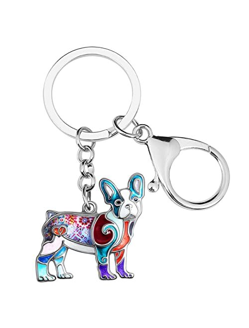 BONSNY Enamel Metal French Bulldog Keychains For Women Kids Car Purse bag Rings Charms Pets Gift